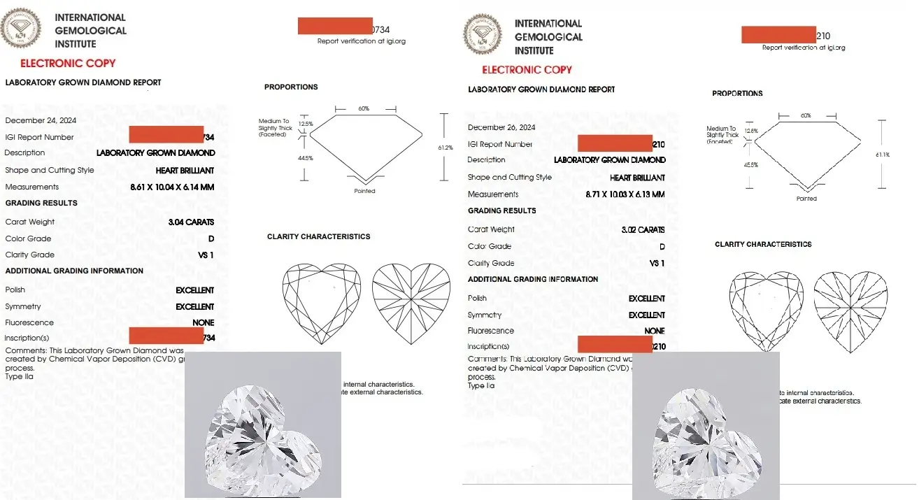 IGI diamond certificate example showing detailed grading